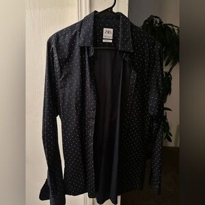 Zara Men's Black Shirt with White Dots